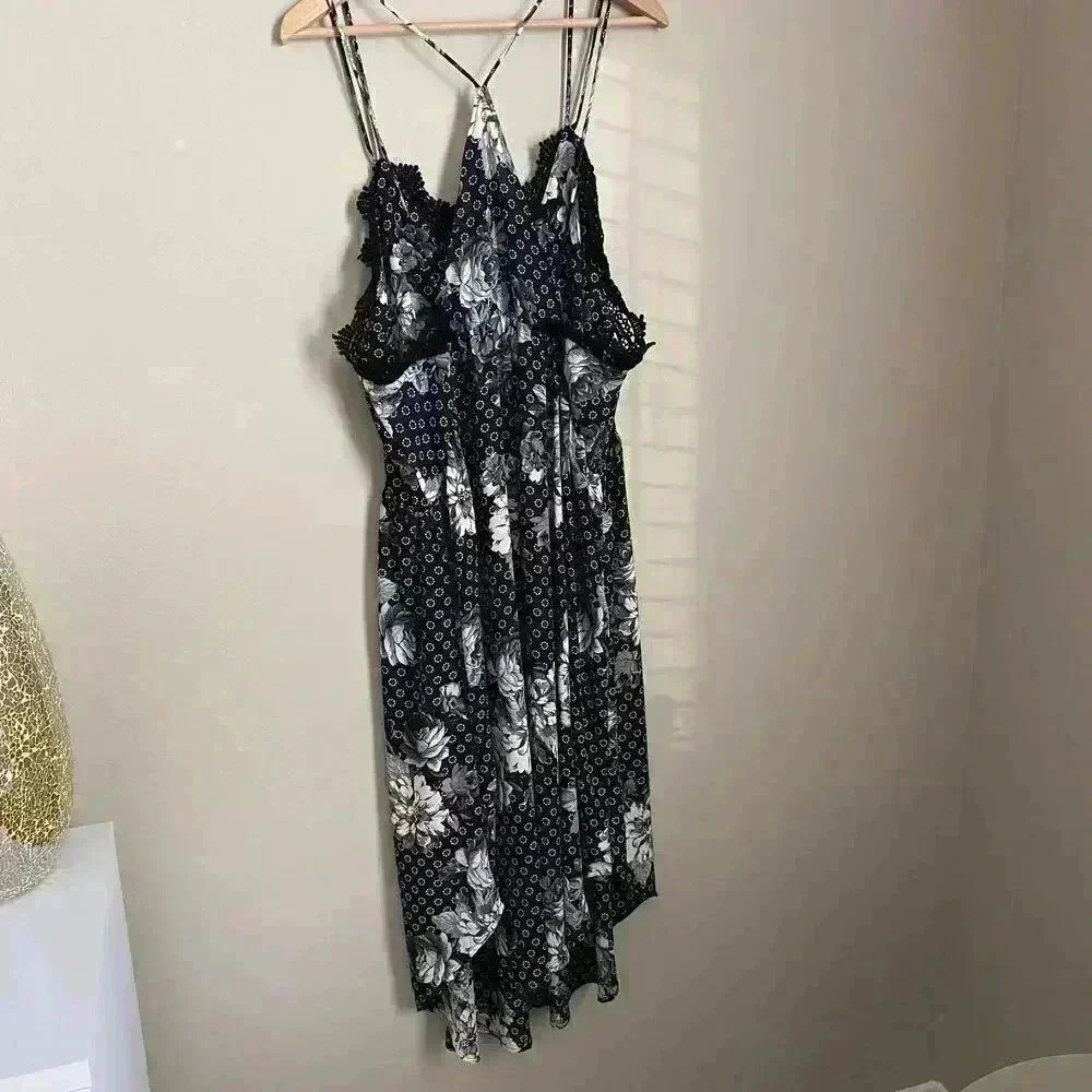 Free People Black Floral‎ Midi Dress Crochet Chest